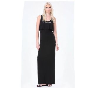 NWT Bebe Black flutter logo maxi dress